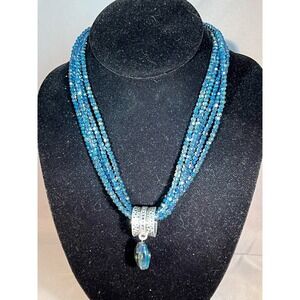 NWOT 5 Strand Crystal Necklace w/Hanging Crystal inc. a Himalayan Jewelry Bag.